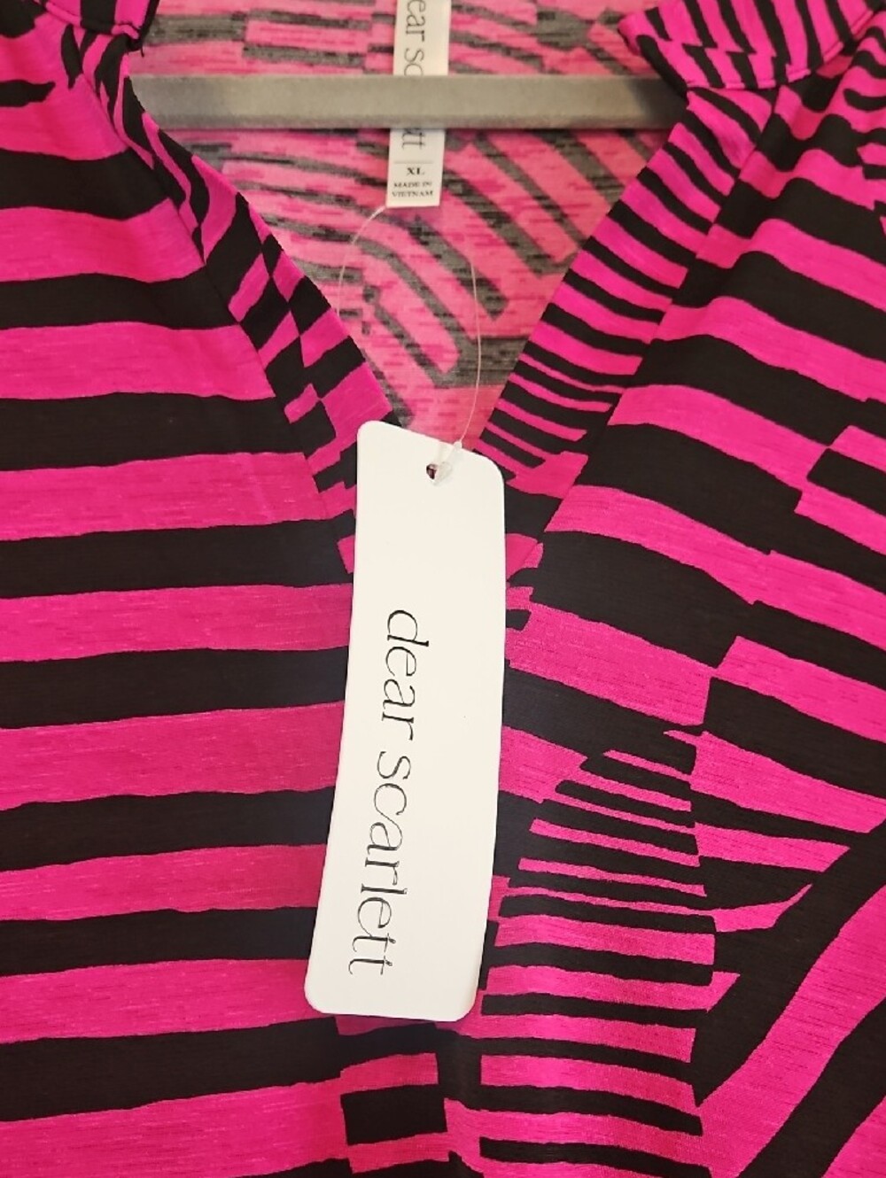 Scarlett Hot Pink and Black Striped V-Neck Knit Top - Picture 2 of 4